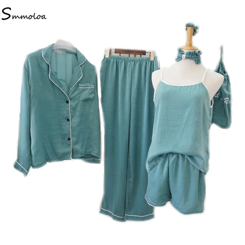 

Smmoloa Women Pajamas Set 7 Pieces Sets Summer Spring Pyjamas Korea Style Sleepwear