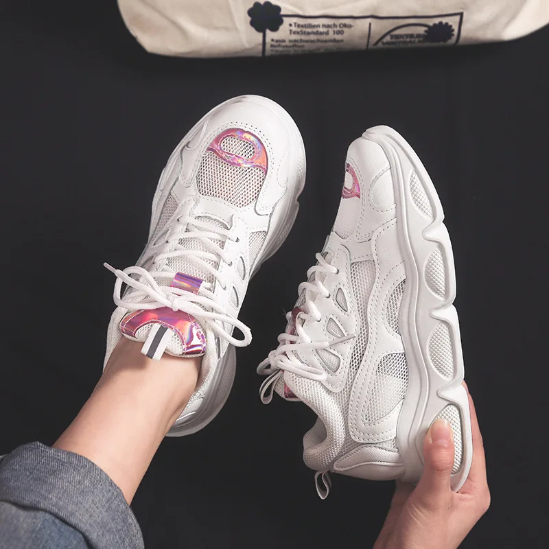 Women's Shoes Woman Tide Shoe Net Noodles Ventilation Casual Shoes Motion Run Shoe Increase Student Sneakers Zapatos De Mujer