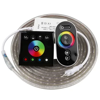

2 Finger touch Remote control RGB LED Strip 220V 220 V waterproof LED Strip Light 60 leds/m 5050 ribbon ledstrip stripe tape IL