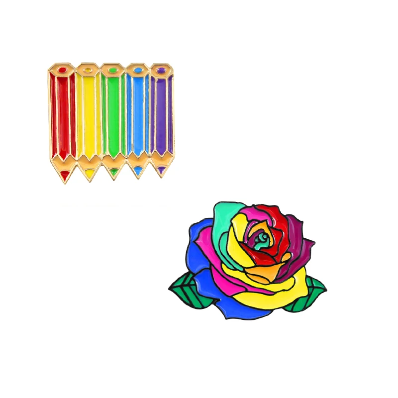 

Rainbow Pencil Rainbow Rose Enamel Metal Brooch Fashion Cute Men's and Women's Coat Backpack Badge Pin Trendy Jewelry Gifts