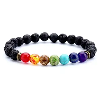 

1 pcs Fashion Style 7 Chakra Healing Beaded Bracelet Natural Lava Stone Diffuser Bracelet Jewelry Bracelets For Women Man