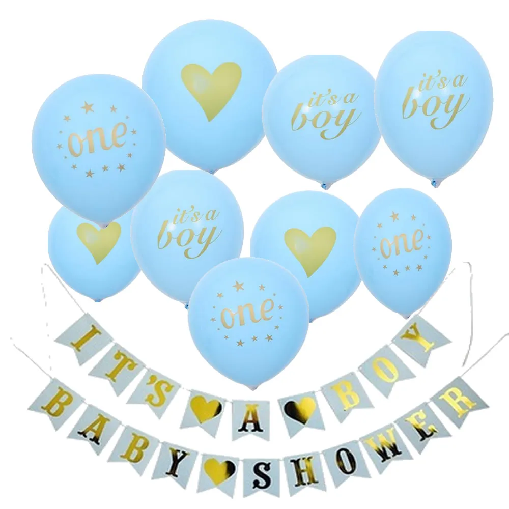 Детские воздушные шары на день рождения для новорожденных, баннеры для мальчиков и девочек на первый день рождения, голубые и розовые вечерние украшения для младенцев