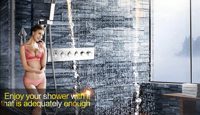 Multifunction Bathroom Shower Sets Luxury SUS304 Thermostatic Mixer Waterfall Rainfall SPA Ceiling Big Rain Led Shower Set (26)