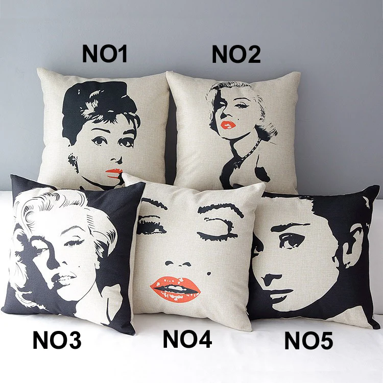 18" Black White Hepburn&Monroe Cotton Linen Cushion Cover Sofa Decor