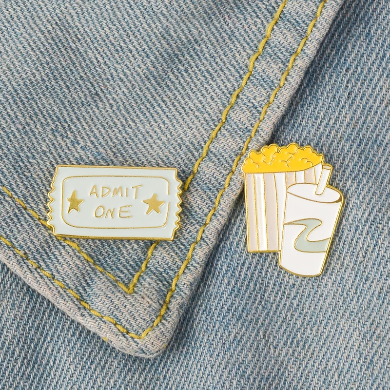 

New movie tickets and popcorn drink brooch "ADIMT ONE" badge card button cap backpack cartoon brooch movie fan fan fashion brooc