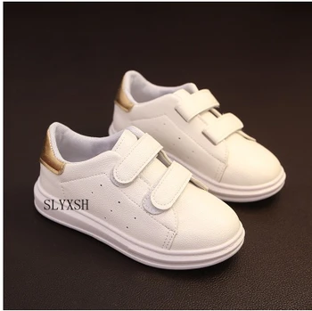 

SLYXSH children s shoes 2018 spring and autumn plush waterproof leather boys and girls leisure sports white running trail shoes