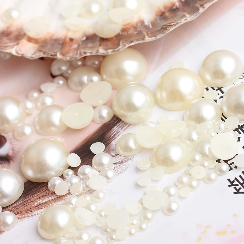 

3/4/5/6/7/8/10/12/14mm White&Ivory Color Acrylic Half Round Imitation Pearls Beads For Nail Art, Phone Decoration,DIY Sewing