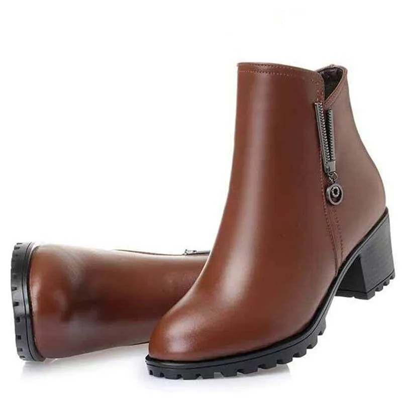 La Chaussures Plus Bottes Neige Véritable Talon Noir Taille Femmes Nouveau marron D'hiver 2018 Épais De Velours Chaud Confort En Femme Cuir QdoWreCxB