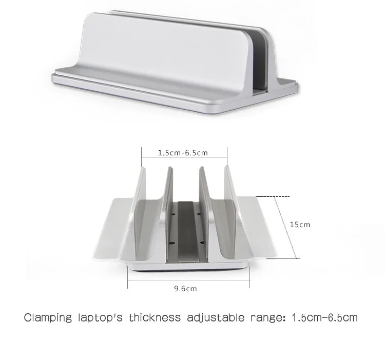Aluminum Vertical Laptop Stand Thickness Adjustable Desktop NoteBooks Holder Erected Space-saving Stand for MacBook Pro / Air Aluminum Vertical Laptop Stand Thickness Adjustable Desktop NoteBooks Holder Erected Space-saving Stand for MacBook Pro / Air
