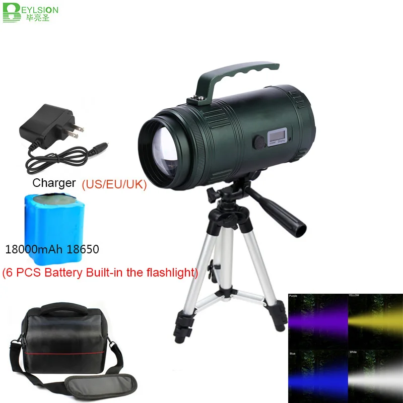 BEYLSION Army Green Fishing Torch Aluminum Super Bright Searching Flashlight Rechargeable Light LED Max 500m 18000mAh For Night