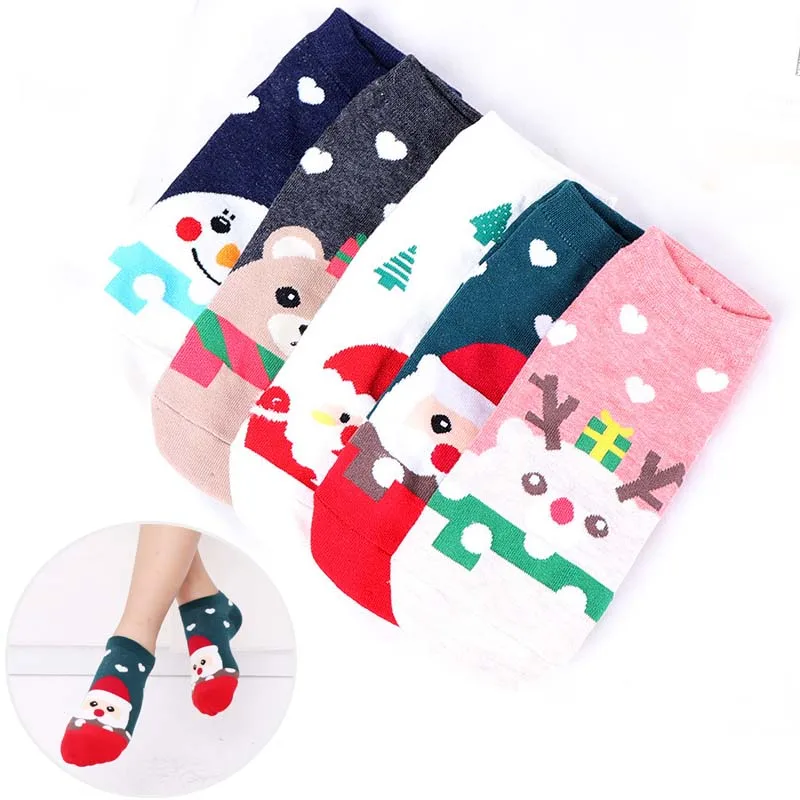 

New Christmas Short Socks Women Girls Autumn Winter Cartoon Santa Claus Printing Casual Socks Cute Soft Cotton Socks Meias E02
