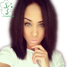 Short Light Yaki Lace front wigs Brazilian virgin yaki bob lace wig Glueless human hair full lace wig with middle part in stock