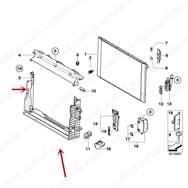 Car Engine cooler tank frame E60 525I 545I E61b mwE63 630I 645CI N52 M54 Radiator module fixing bracket base