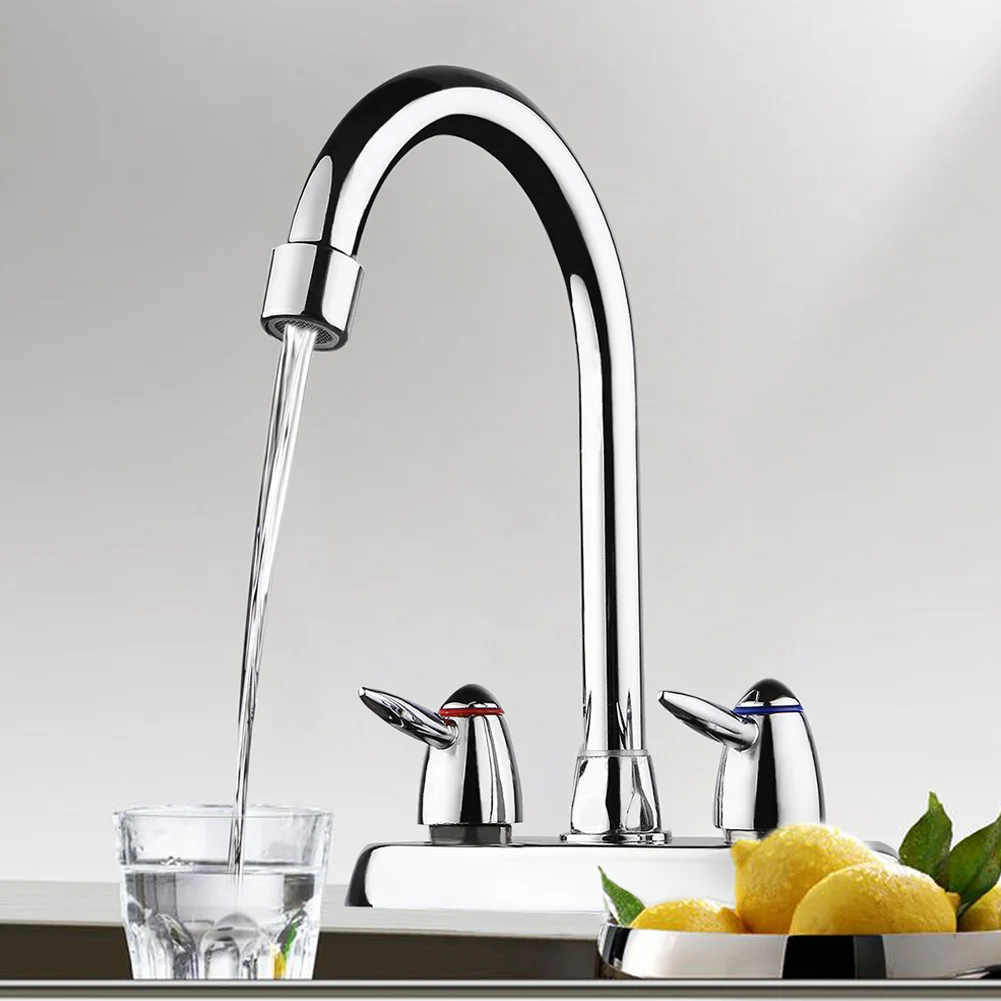 

Newly Swivel Bathroom Kitchen Faucet Chrome Two Handle Hot Cold Sink Mixer Tap Sprayer VA88