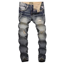 Fashion Streetwear Men Jeans Slim Fit Destroyed Ripped Jeans For Men Vintage Design Patch Embroidery Classical Jeans Denim Pants newsosoo fashion men streetwear ripped jeans pants personality distressed patch denim trousers multi zippers patterns embroidery