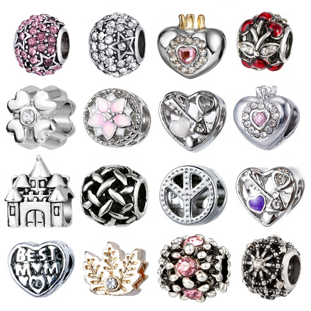 

1PC Making Silver European Charms Beads Fit European Bracelet Jewelry Making Tibetan Silver Crystal Spacer Beads
