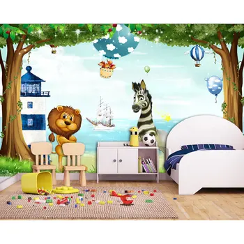

Children's Room Bedroom Wall Papers 3D Cartoon Animal Balloon Photo Wall Paper Murals Kids Self Adhesive Vinyl / Silk Wallpaper