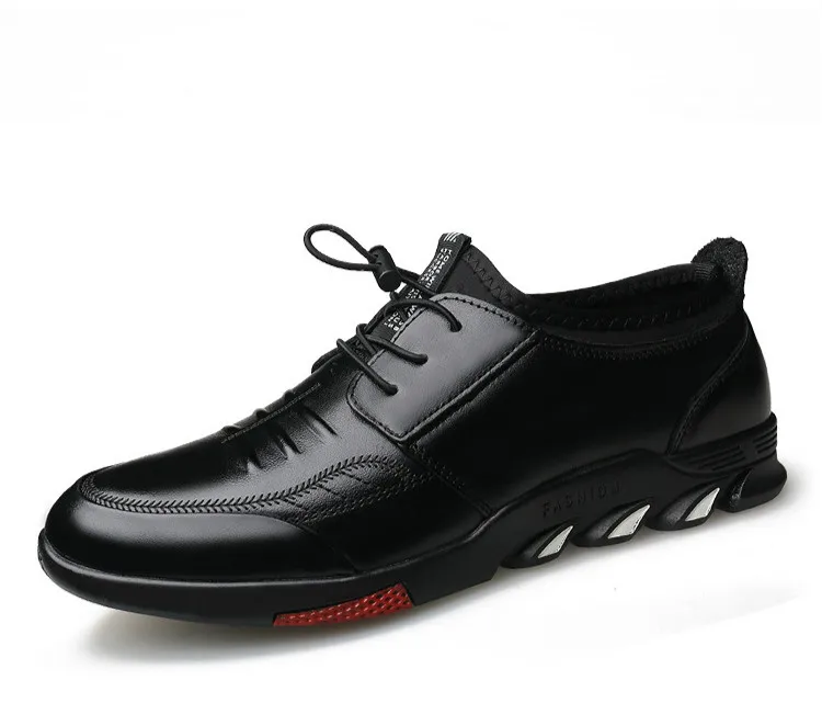 Новинка года; кожаная мужская повседневная обувь; модные лоферы с эластичным ремешком в британском стиле; дышащие Дизайнерские кроссовки; мокасины; homme - Цвет: black