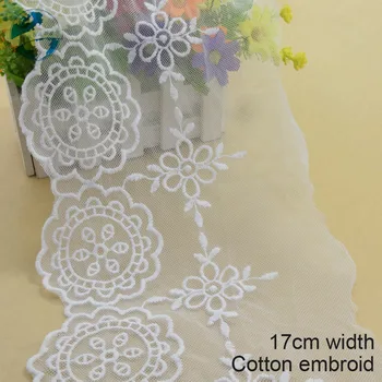 

10yards 17cm white cotton embroided lace ribbon guipure trim wedding decoration DIY Accessories dolls african lace applique#3912