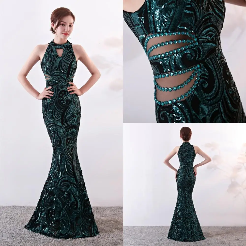 Robe De Soiree блестящее длинное вечернее платье русалки с бусинами