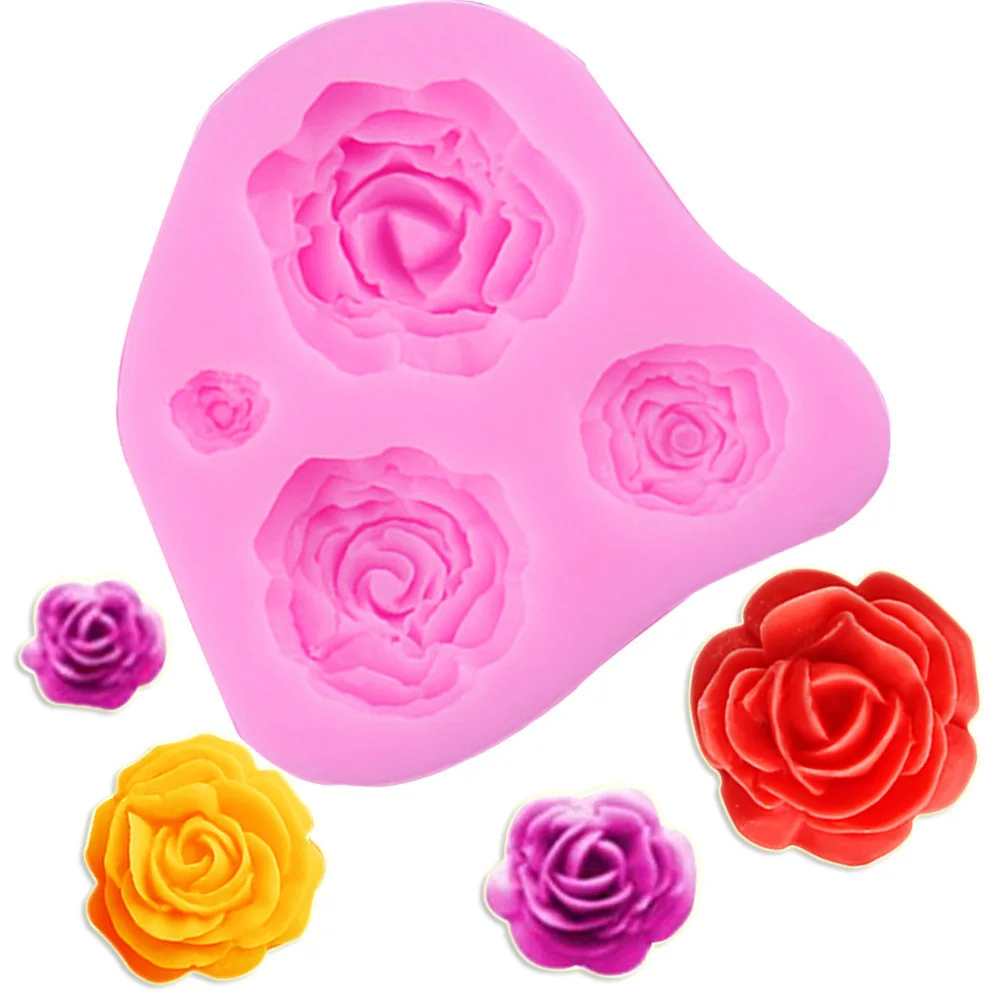 Rose Flower Petals Turn Sugar Cake Chocolate Decorative Silicone Mold Pink Colorful