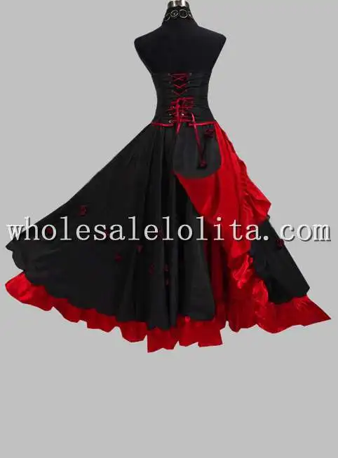 

Freeshipping Gothic Black and Red Sleeveless Princess Long Dress with Corset Gothic Dress
