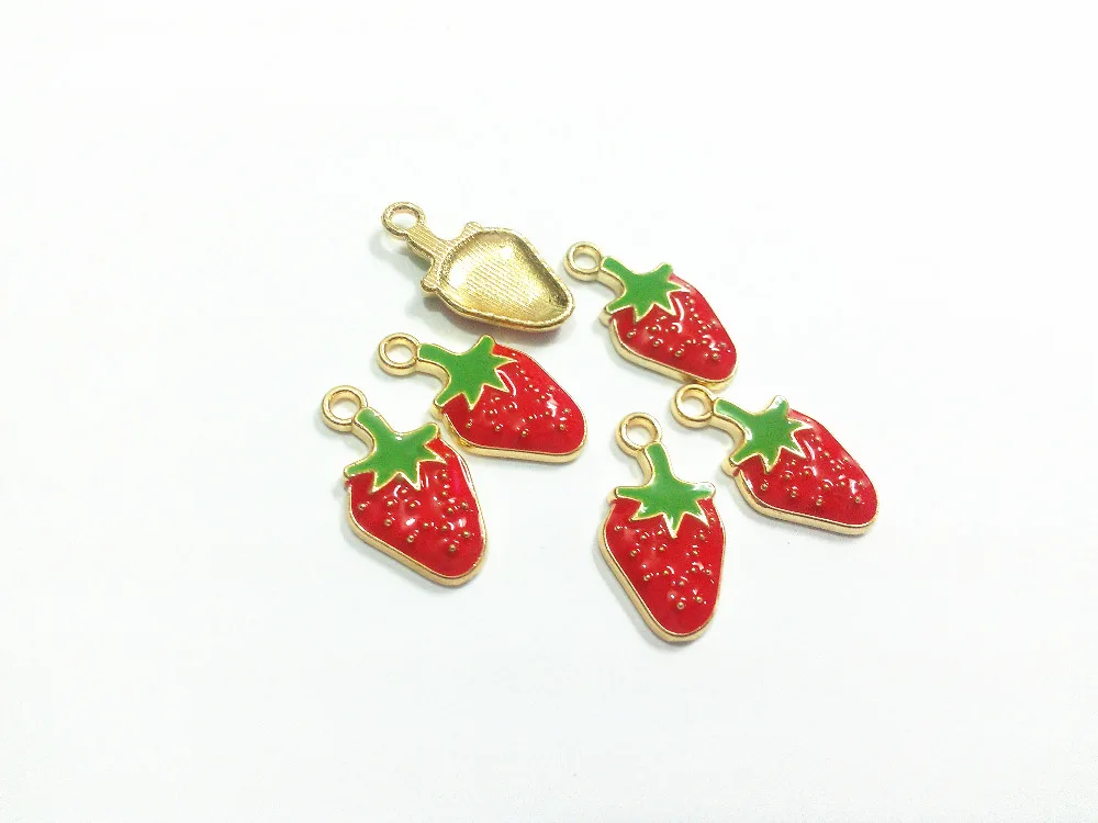 Wholesale 21mm*11mm 30pcs/lot Gold All Enamel Strawberry Charms