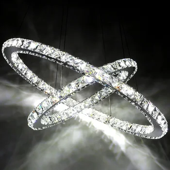 

Modern Chrome Chandelier Crystals Diamond Ring LED Lamp Stainless Steel Hanging Light Fixtures Adjustable Cristal LED Lustre