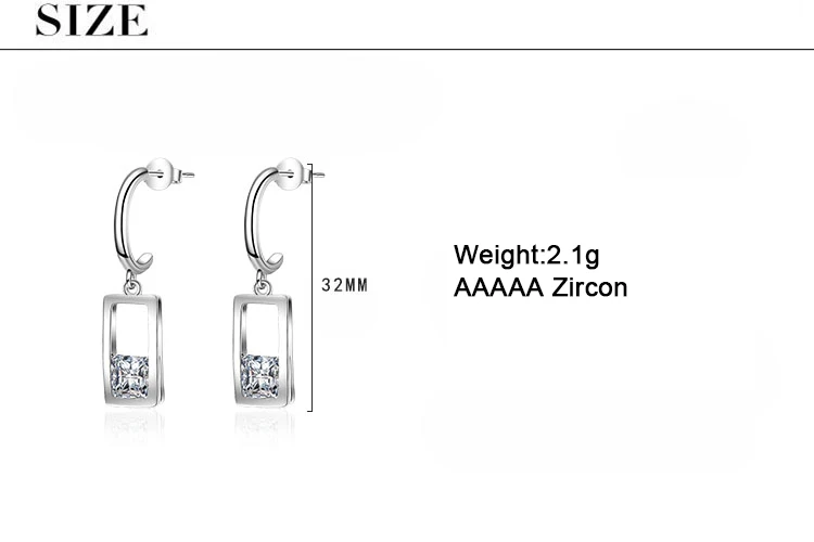Прямоугольные циркониевые 925 пробы серебряные серьги-гвоздики для женщин, маленькие ювелирные украшения, подарок, серьги kolczyki oorbellen brincos