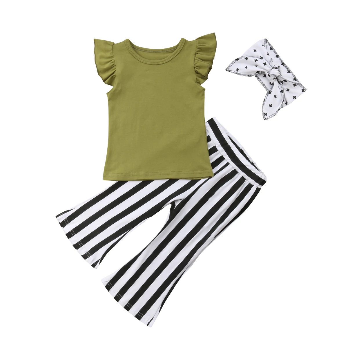 3Pcs Toddler Baby Girls Cami Strap Ruffle Tops Floral Dress Headband Outfit Set