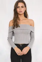 2018 женщин top sexy блуза с длинным рукавом трикотажные тонкие рубашки с открытыми плечами Топ женский топ трикотаж для женщин