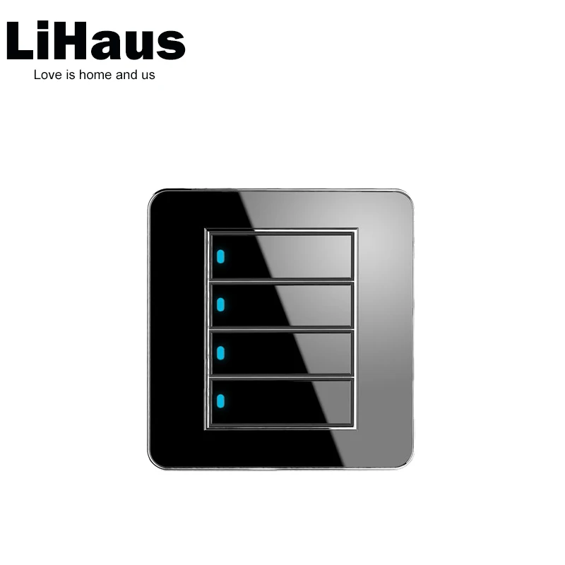 

UK Standard Luxury Switch Panel,110~250V push button switch Black 4 gang 2 way light Switch 16A lamp pull switch