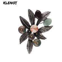 Vintage Floral Leaves Brooch Leaf Flower Brooch Retro Silver Stone Pins and Brooches for Women Material Scarf Pins Plant Jewelry chic emboss figure leaf brooch for women