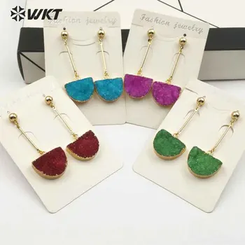 

WT-E471 WKT Women's Long Druzy Quartz Earrings Unique Design Semi-circular Exquisite Charming and Cute Earrings Jewelry Gift