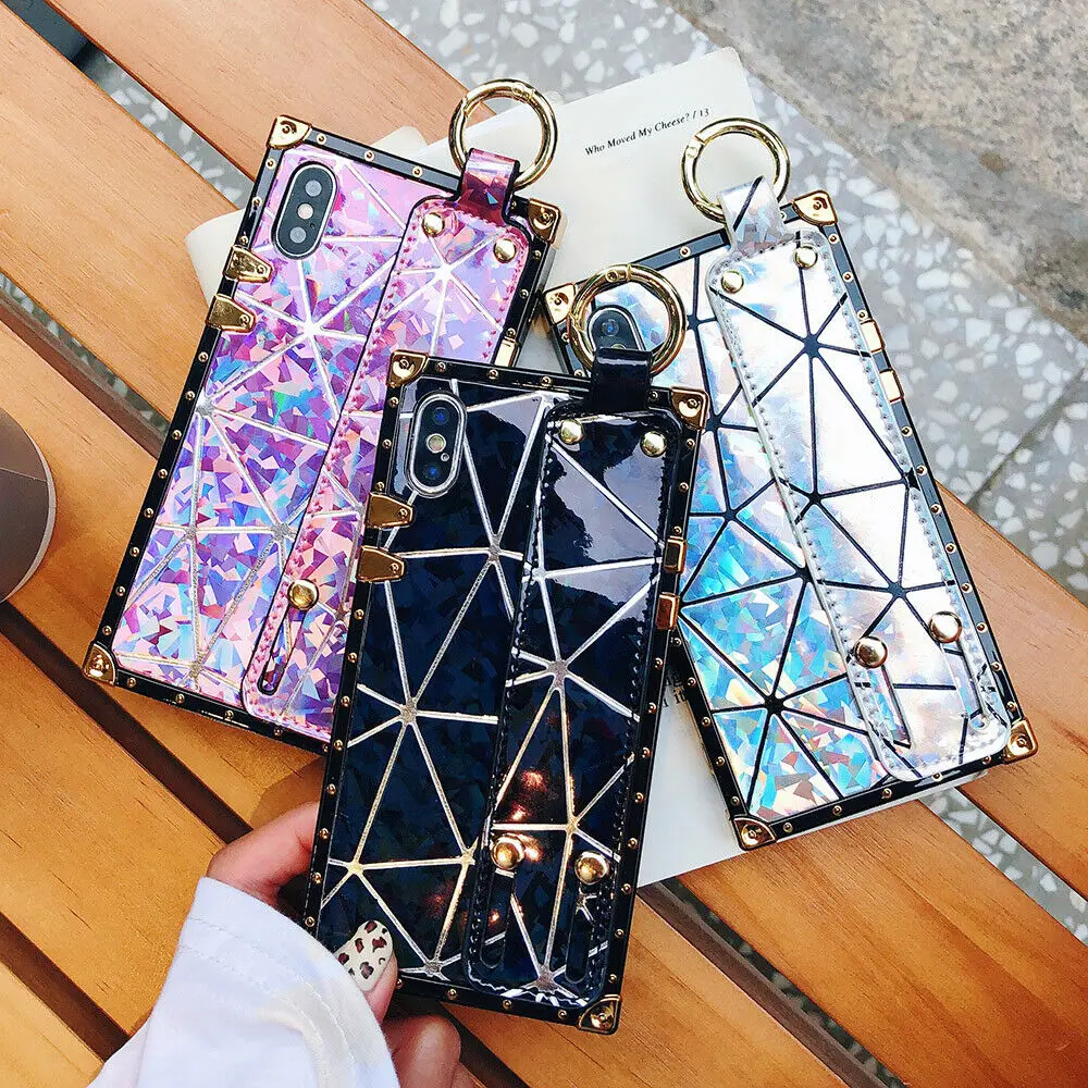 Square Trunk Case Cover Hand Strap Stand Phone Holder For iPhone X XS Max XR 7 8