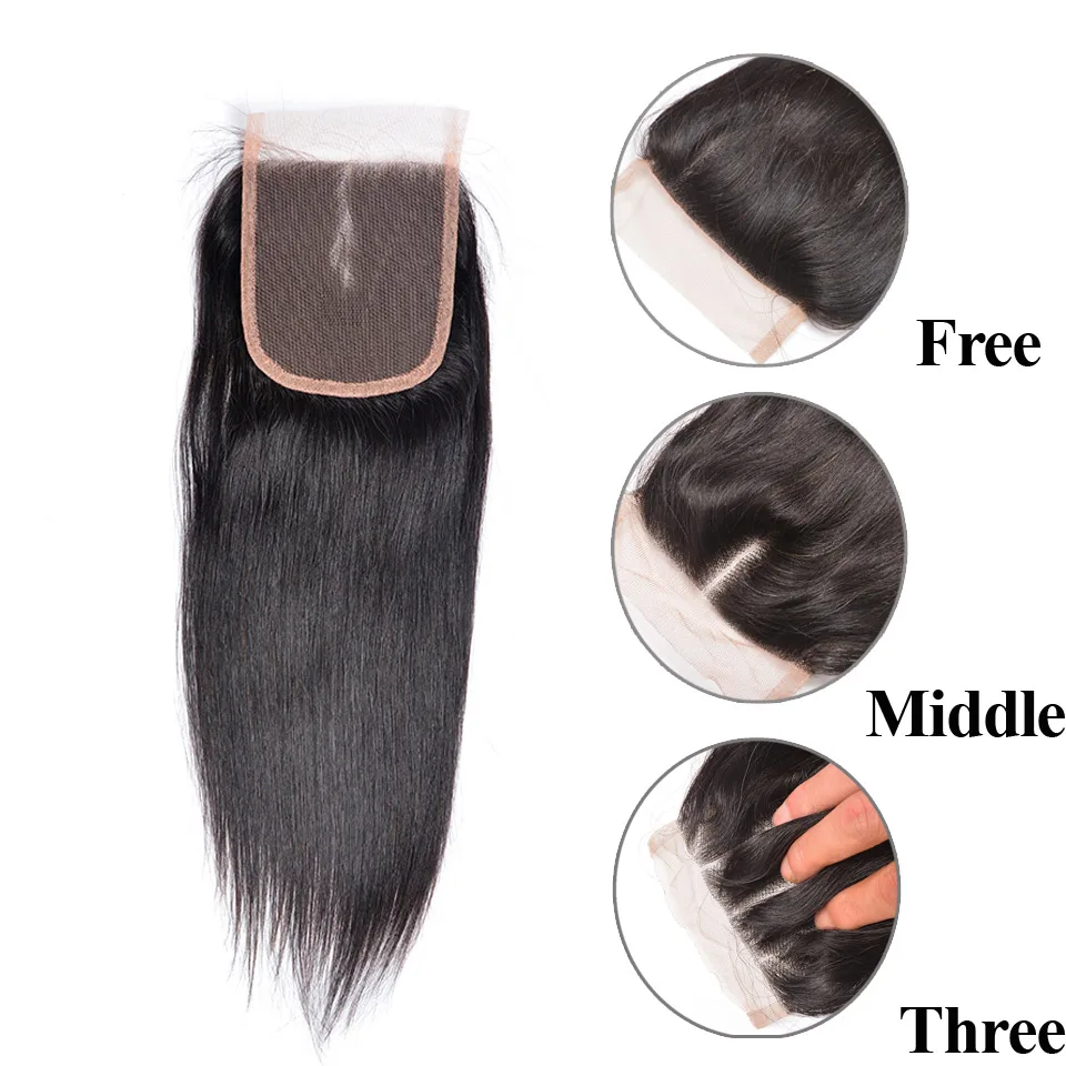 AISI волос 4x4 перуанский синтетическое закрытие волос прямые волосы натуральные волосы Бесплатная/средний/три части синтетическое закрытие