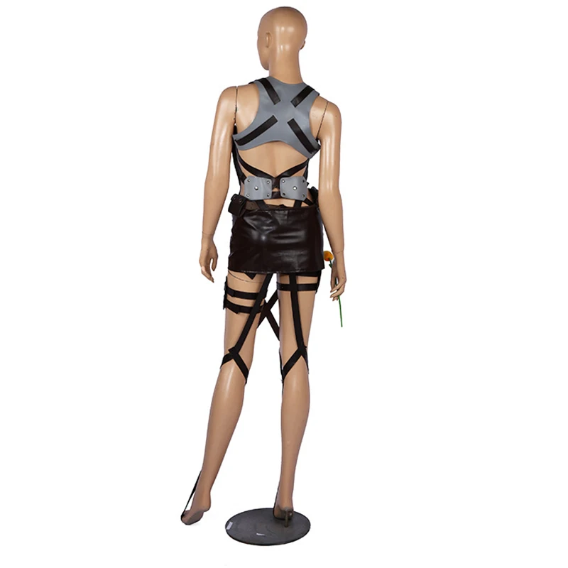 CosZtkhp Hot Anime Attack On Titan Cosplay Shingeki No Kyojin Jacket Recon Corps Leather Skirt Hookshot Belts Suspenders Ackerman Costume -Zentai shop online