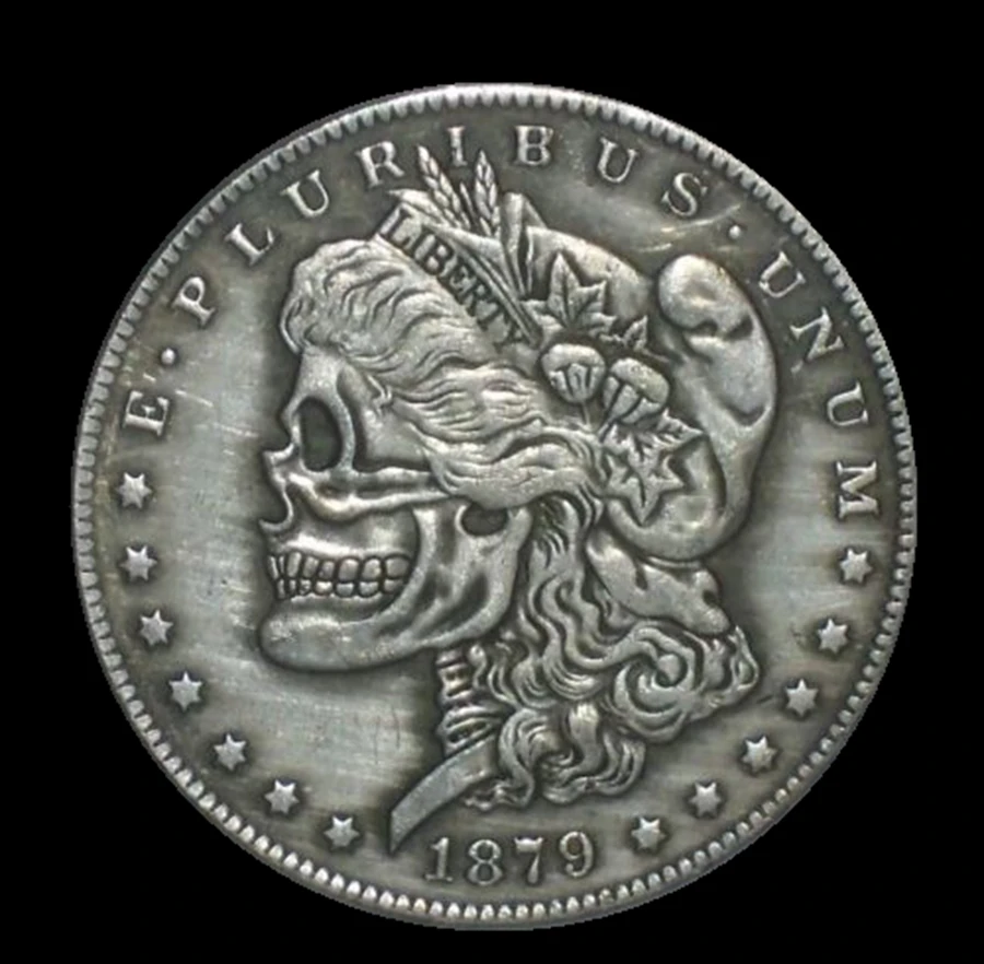 

Costom Hobo Coin 1879 Skull Two Face Coin The Other Side Morgan Dollar 1893 Two Headed Coins