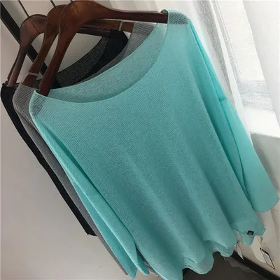 

Summer See Through Thin Tees Women Beach Solid Loose Casual T Shirts Lady Sun Protection Tops Long Sleeve