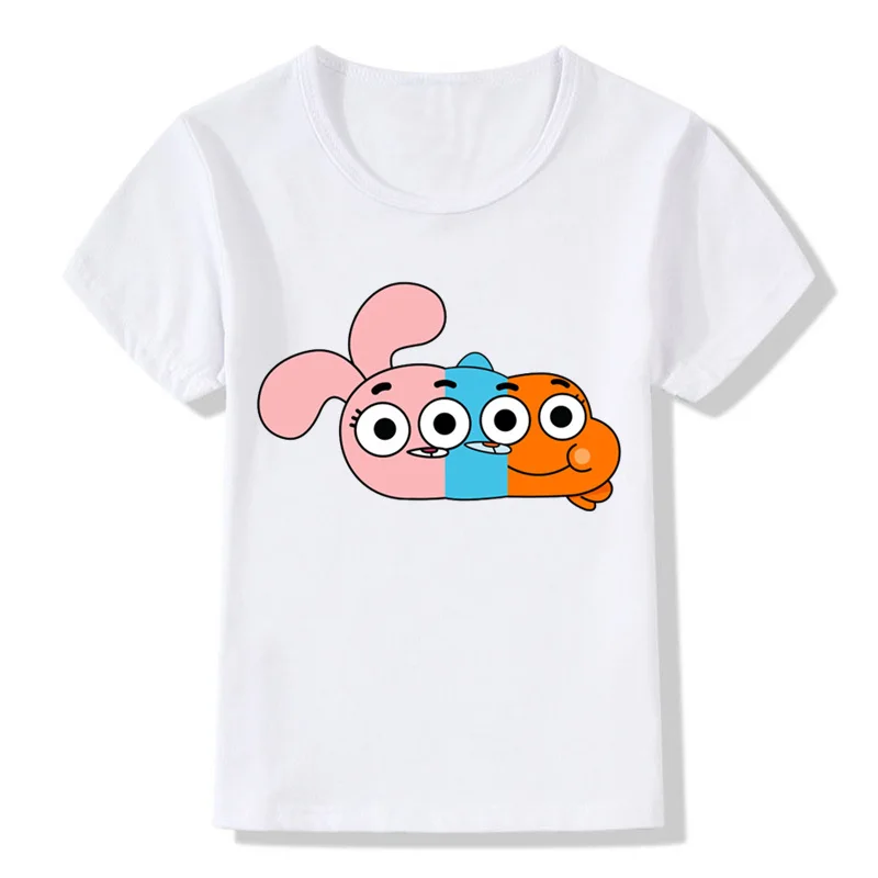 Забавная детская футболка с рисунком «Удивительный мир Гамбола» летние топы с короткими рукавами для мальчиков и девочек, милая детская одежда ooo5125