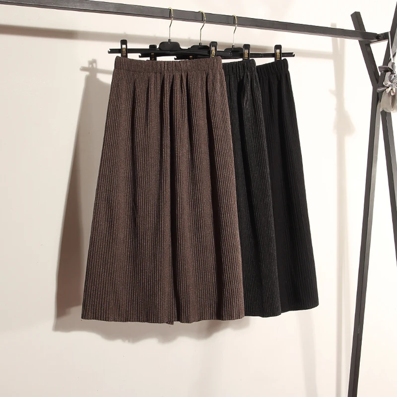 Женская плиссированная юбка трапециевидной формы, Офисная Женская Однотонная юбка до середины икры, с завышенной талией, новая осенне-Весенняя женская юбка