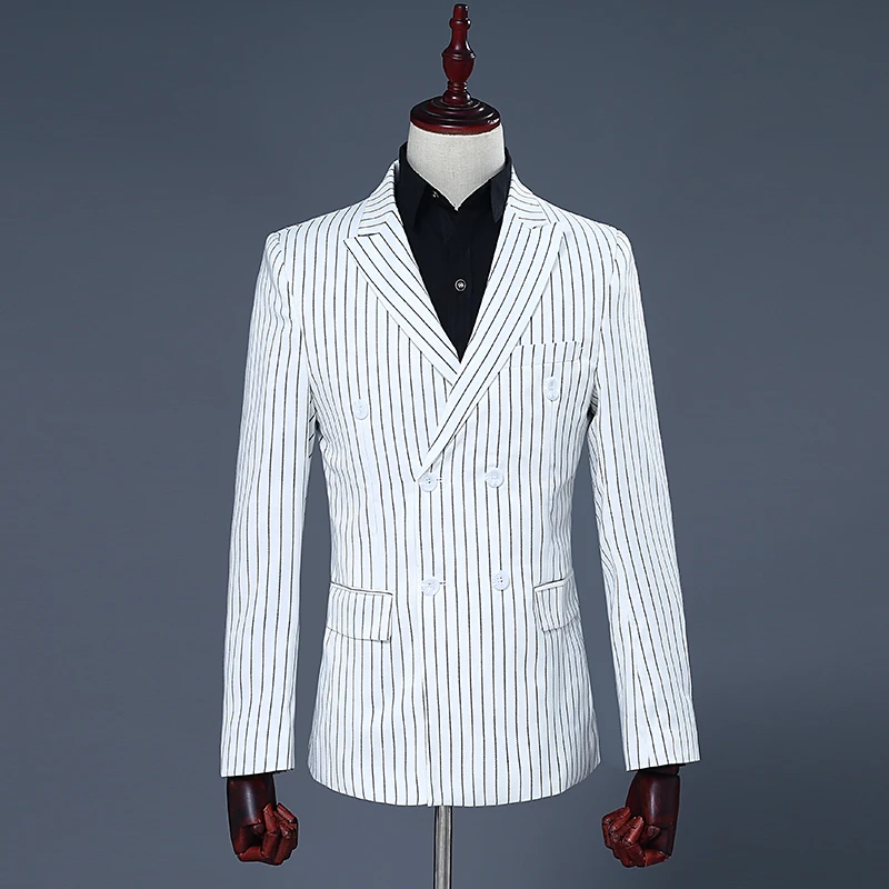 Double Breasted Men's Stripe Coat&pants Suits Slim Fit Wedding Formal Blazer Pants 2pcs S83