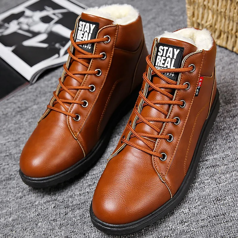 Ankle boots men black large size 11 winter boots men shoes warm fur snow boots men wear-resistant adult male tennis