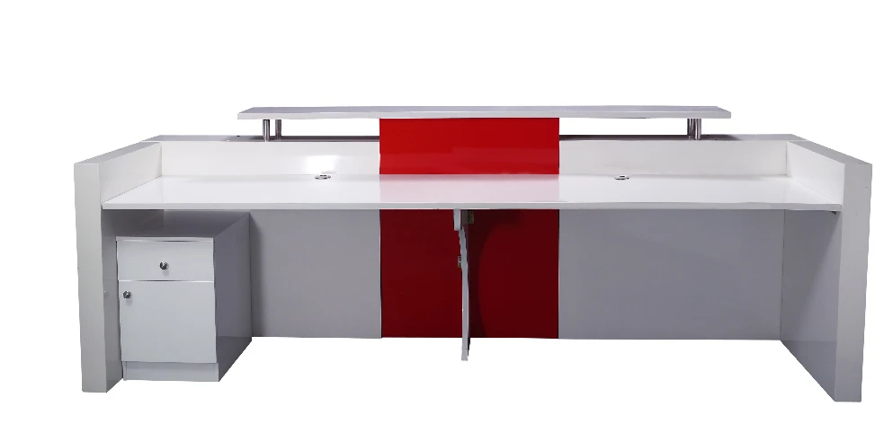 3 4 M Red White Wood Information Table Desk For 2 Receptioner