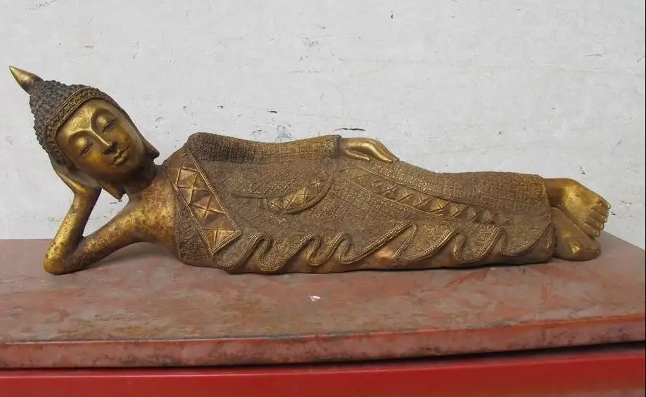

Tibet Classical Bronze Thailand rest sleep Sakyamuni Reclining Buddha Statue