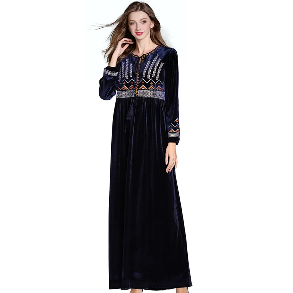 ОАЭ абайя Дубай Кафтан мусульманское платье женское Мода Арабский исламский Ближний Восток этнический принт длинный рукав абайя платье подарок часть