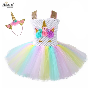 

1-9Y Kids Girls Unicorn Tutu Dress Rainbow Princess Rhinestone Bow Birthday Party Dress Girls Christmas Pony Cosplay Costume