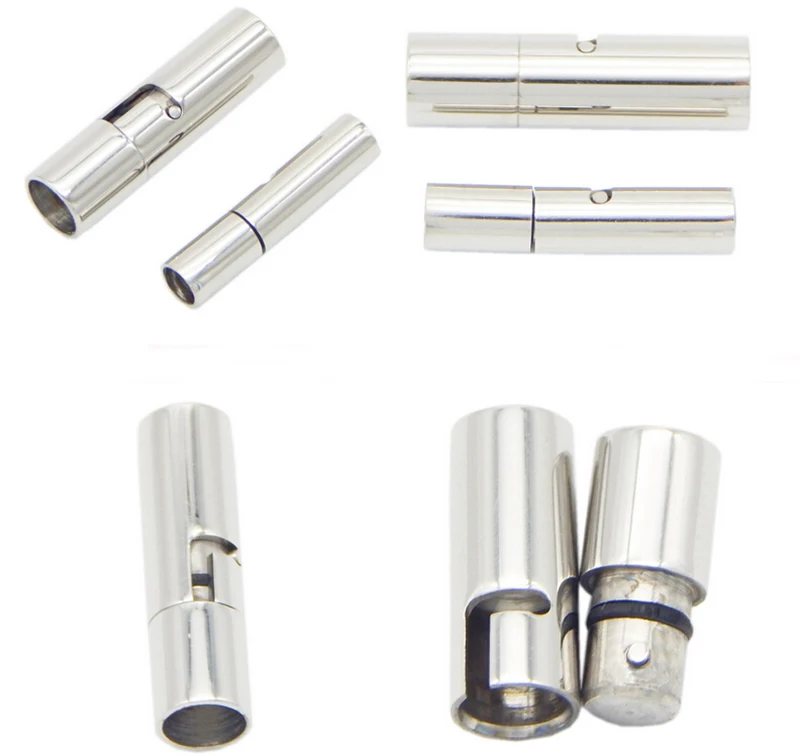 5Sets/lot Hole 3/4/5/6mm Silver Tone Barrel Clasps with Safety Snap
