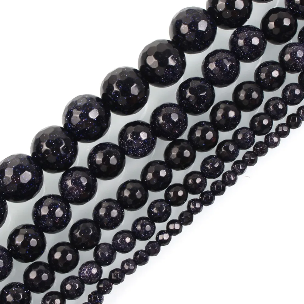 

90pcs Faceted Natural Stone Blue Sand Stones Round Loose Beads For Jewelry Making Hademade Bracelet Necklace 4/6/8/10/12mm