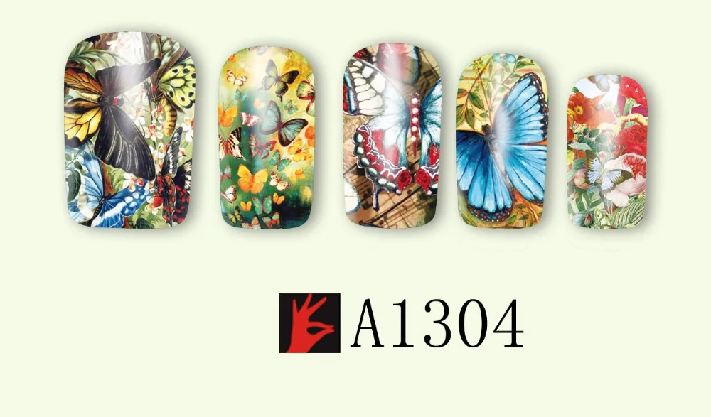 12 листов водная наклейка для дизайна ногтей Наклейка слайдер тату полное покрытие красочные Переводные картинки с бабочками маникюрные принадлежности A1297-1308